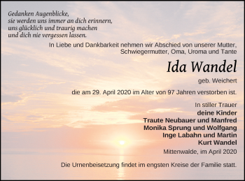 Traueranzeige von Ida Wandel von Prenzlauer Zeitung