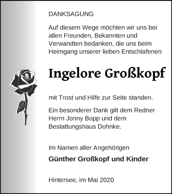 Traueranzeige von Ingelore Großkopf von Haff-Zeitung