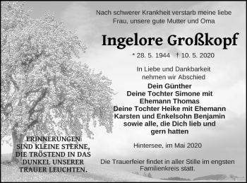 Traueranzeige von Ingelore Großkopf von Haff-Zeitung