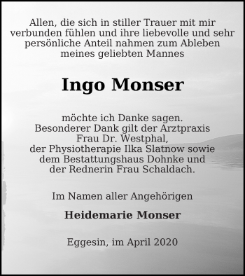 Traueranzeige von Ingo Monser von Haff-Zeitung