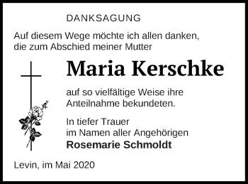 Traueranzeige von Maria Kerschke von Mecklenburger Schweiz