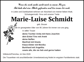 Traueranzeige von Marie-Luise Schmidt von Prenzlauer Zeitung