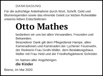 Traueranzeige von Otto Mathes von Templiner Zeitung