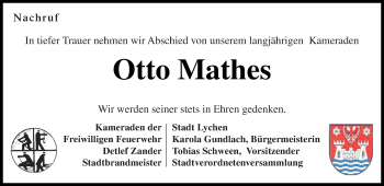 Traueranzeige von Otto Mathes von Templiner Zeitung