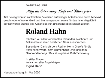 Traueranzeige von Roland Hahn von Neubrandenburger Zeitung