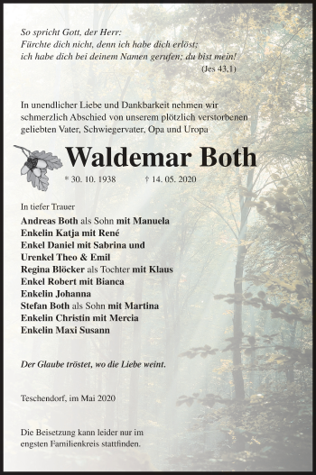 Traueranzeige von Waldemar Both von Neubrandenburger Zeitung