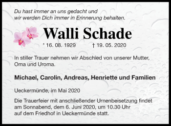 Traueranzeige von Wall Schade von Haff-Zeitung