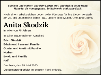 Traueranzeige von Anita Skodzik von Müritz-Zeitung