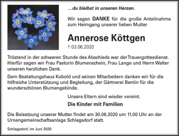 Traueranzeige von Annerose Köttgen von Gadebusch-Rehnaer Zeitung