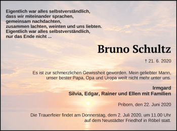 Traueranzeige von Bruno Schultz von Müritz-Zeitung