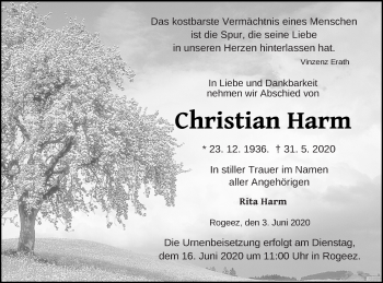 Traueranzeige von Christian Harm von Müritz-Zeitung