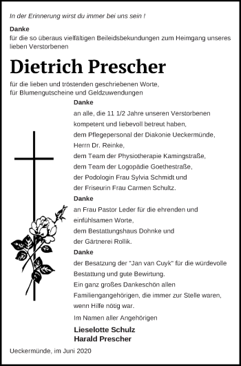 Traueranzeige von Dietrich Prescher von Haff-Zeitung