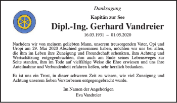 Traueranzeige von Dipl.-Ing. Gerhard Vandreier von Norddeutsche Neueste Nachrichten