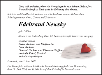 Traueranzeige von Edeltraud Newsky von Pasewalker Zeitung