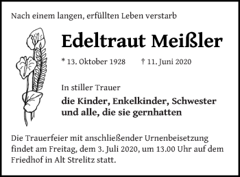 Traueranzeige von Edeltraut Meißler von Strelitzer Zeitung