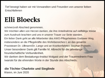 Traueranzeige von Elli Bloecks von Müritz-Zeitung