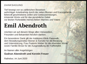 Traueranzeige von Emil Abendroth von Vorpommern Kurier