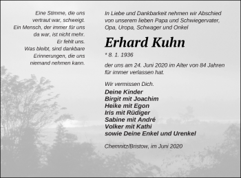 Traueranzeige von Erhard Kuhn von Mecklenburger Schweiz