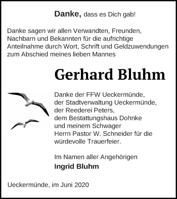 Traueranzeige von Gerhard Bluhm von Haff-Zeitung