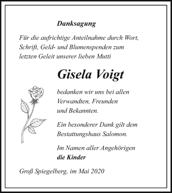 Traueranzeige von Gisela Voigt von Pasewalker Zeitung