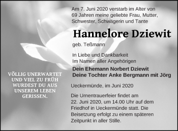 Traueranzeige von Hannelore Dziewit von Haff-Zeitung