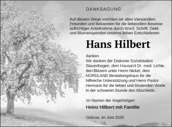 Traueranzeige von Hans Hilbert von Mecklenburger Schweiz