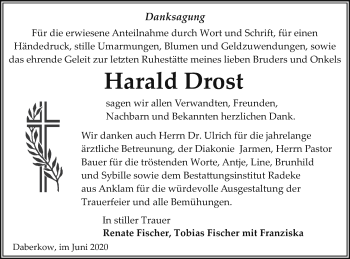 Traueranzeige von Harald Drost von Vorpommern Kurier