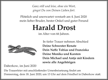 Traueranzeige von Harald Drost von Vorpommern Kurier