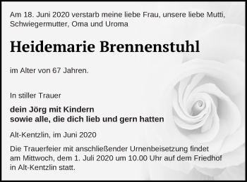 Traueranzeige von Heidemarie Brennenstuhl von Demminer Zeitung