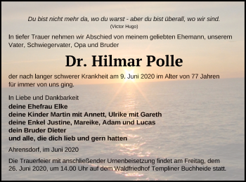 Traueranzeige von Hilmar Polle von Prenzlauer Zeitung