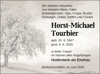 Traueranzeige von Horst-Michael Tourbier von Pasewalker Zeitung