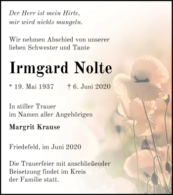 Traueranzeige von Irmgard Nolte von Pasewalker Zeitung