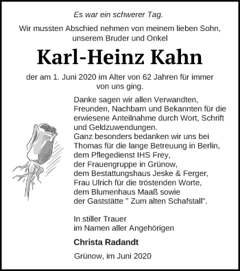 Traueranzeige von Karl-Heinz Kahn von Prenzlauer Zeitung