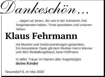 Traueranzeige von Klaus Fehrmann von Vorpommern Kurier