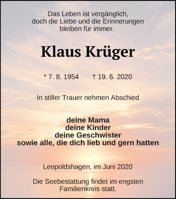 Traueranzeige von Klaus Krüger von Haff-Zeitung