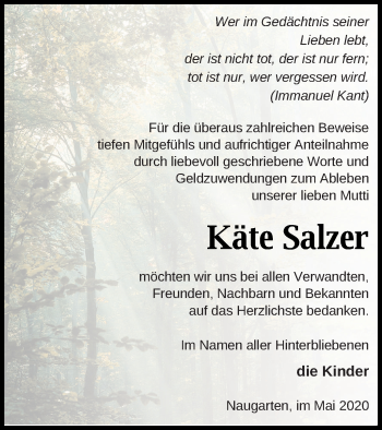 Traueranzeige von Käte Salzer von Prenzlauer Zeitung