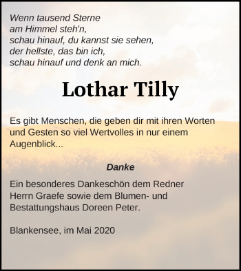 Traueranzeige von Lothar Tilly von Strelitzer Zeitung