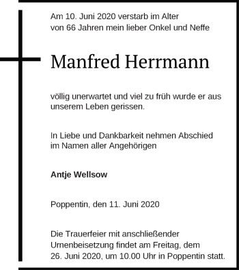 Traueranzeige von Manfred Herrmann von Müritz-Zeitung