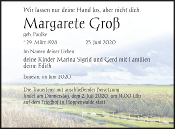 Traueranzeige von Margarete Groß von Haff-Zeitung