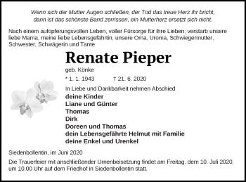 Traueranzeige von Renate Pieper von Neubrandenburger Zeitung