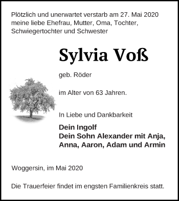 Traueranzeige von Sylvia Voß von Neubrandenburger Zeitung