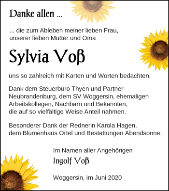 Traueranzeige von Sylvia Voß von Neubrandenburger Zeitung