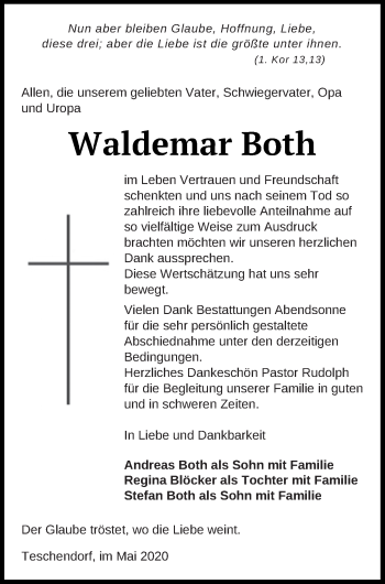 Traueranzeige von Waldemar Both von Neubrandenburger Zeitung