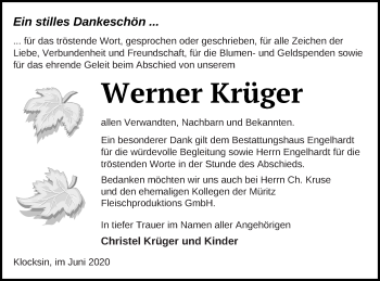 Traueranzeige von Werner Krüger von Müritz-Zeitung