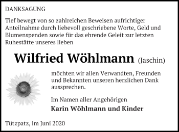 Traueranzeige von Wilfried Wöhlmann von Neubrandenburger Zeitung