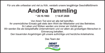 Traueranzeige von Andrea Tammling von Norddeutsche Neueste Nachrichten