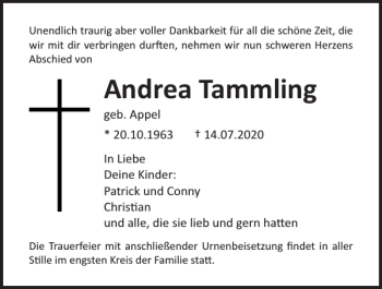 Traueranzeige von Andrea Tammling von Norddeutsche Neueste Nachrichten