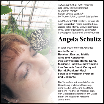 Traueranzeige von Angela Schultz von Haff-Zeitung