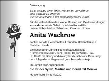 Traueranzeige von Anita Wackrow von Haff-Zeitung