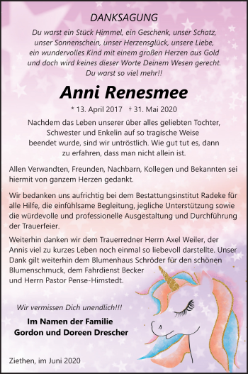 Traueranzeige von Anni Renesmee von Vorpommern Kurier